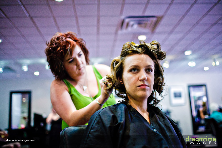 bride in hair salon