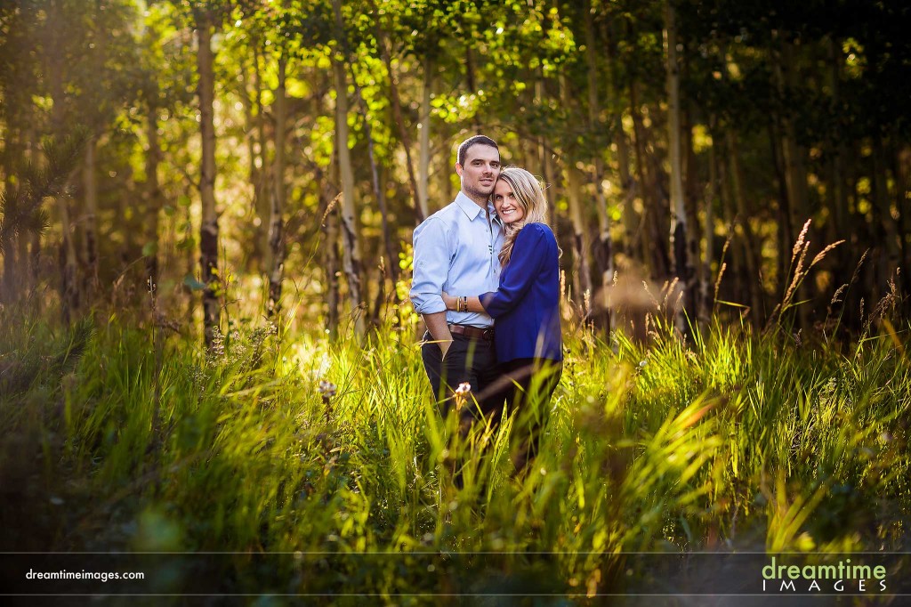 Couple hugging in Rocky Mountain National Park